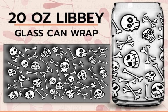 Funny Skull 20oz Libbey Can Svg for Graphics and Print Templates
