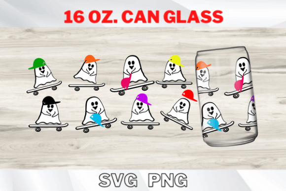 Ghost Skateboard with Cap 16Oz Can Glass Graphics for Cans Amp